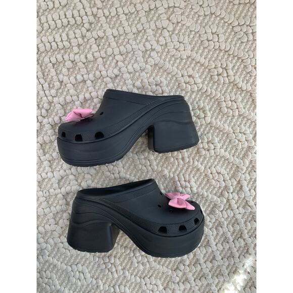 Crocs Siren Platform Clog Black with Pink Bow Jibbitz Size 9 - Picture 8 of 11